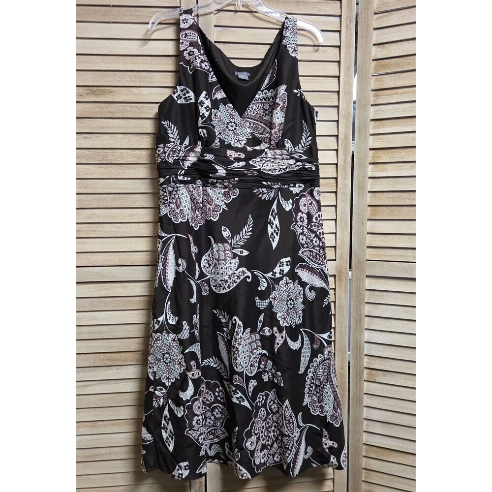 ANN TAYLOR Womens Y2K Vintage Floral Paisley Brown 100% Silk Midi Dress Size 14